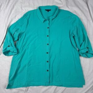 John Mark Button Up Womens XL Blue Pockets Roll Tab Sleeve Button Up Tunic